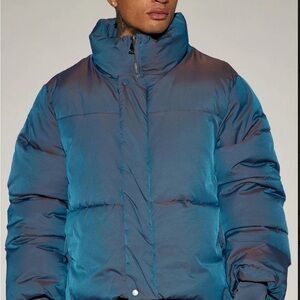 Men's Modern Blue Iridescent Puffer Jacket